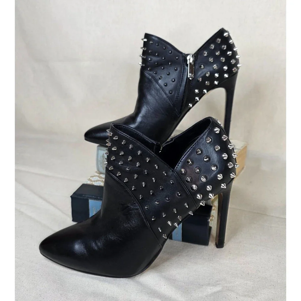Sam Edelman Wally Studded Leather Ankle Booties Black Pointed Toe Heels 7.5